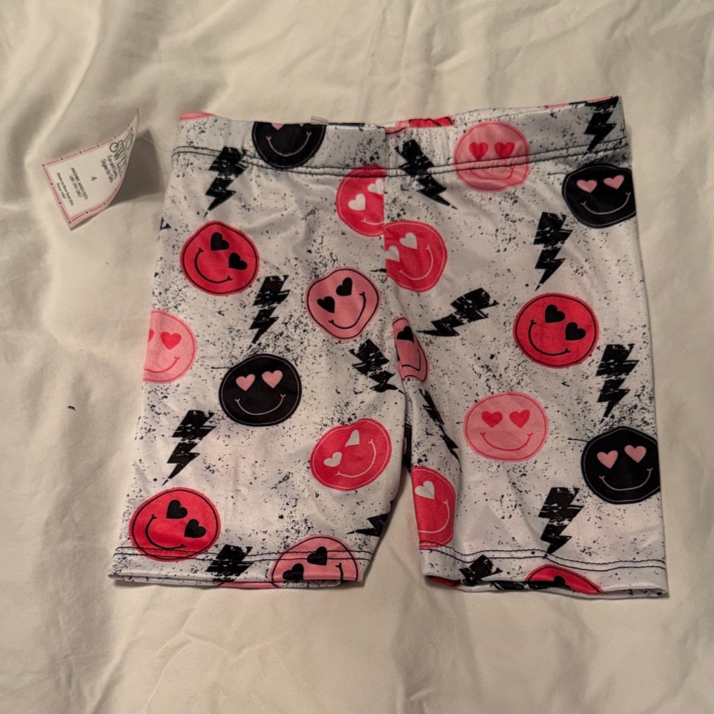 Smiley Face Kids Shorts - Pink and Black